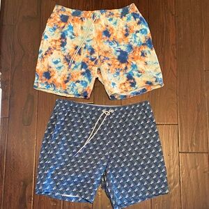 Bonobos 2 pack Orange and Blue Tie-Dye & Blue Patterned Men's Swim Shorts 7 inch